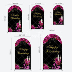 Aperturee - Aperturee Elegant Purple Floral Black Birthday Arch Backdrop