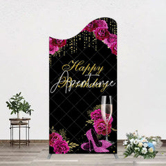 Aperturee - Aperturee Elegant Purple Floral Black Birthday Arch Backdrop