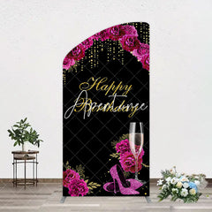 Aperturee - Aperturee Elegant Purple Floral Black Birthday Arch Backdrop