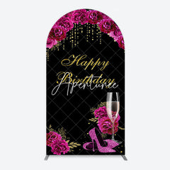 Aperturee - Aperturee Elegant Purple Floral Black Birthday Arch Backdrop