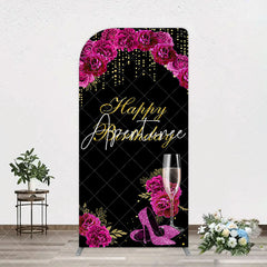 Aperturee - Aperturee Elegant Purple Floral Black Birthday Arch Backdrop