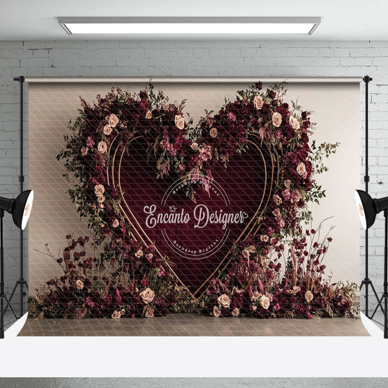 Aperturee - Aperturee Elegant Purple Floral Heart Valentines Day Backdrop