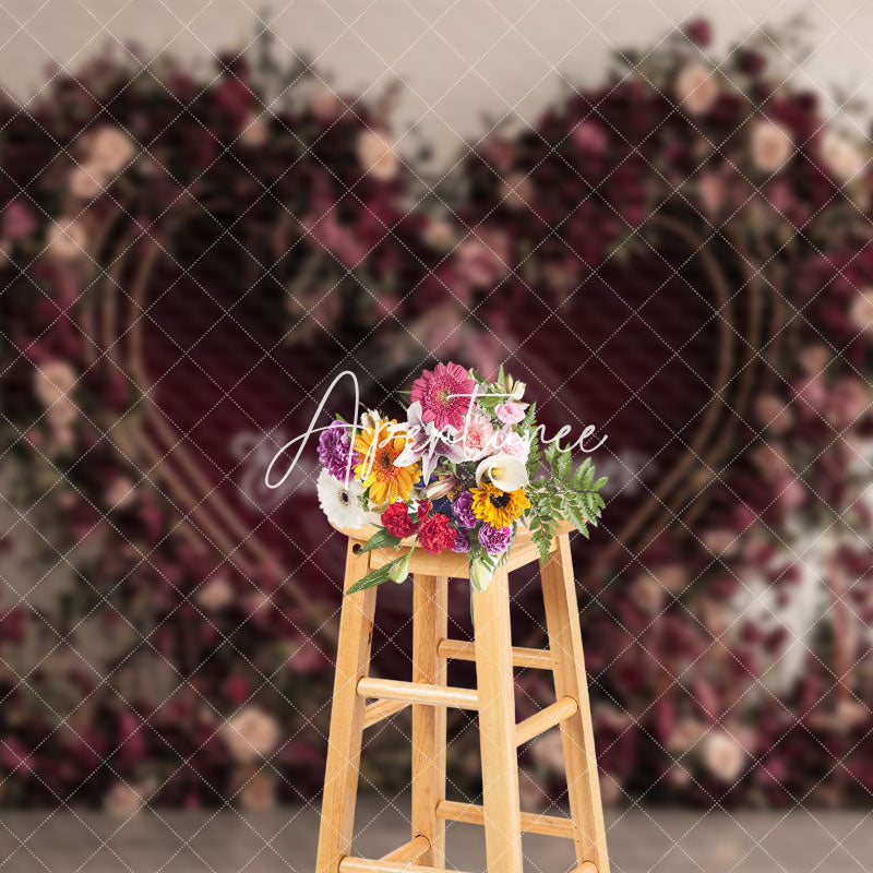 Aperturee - Aperturee Elegant Purple Floral Heart Valentines Day Backdrop