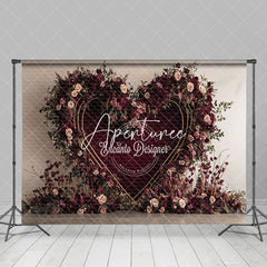 Aperturee - Aperturee Elegant Purple Floral Heart Valentines Day Backdrop