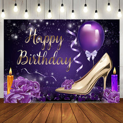 Aperturee - Aperturee Elegant Purple Floral High Heels Birthday Backdrop