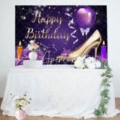 Aperturee - Aperturee Elegant Purple Floral High Heels Birthday Backdrop