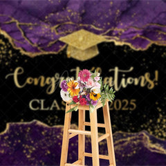 Aperturee - Aperturee Elegant Purple Gold Marbled Backdrop For Graduation