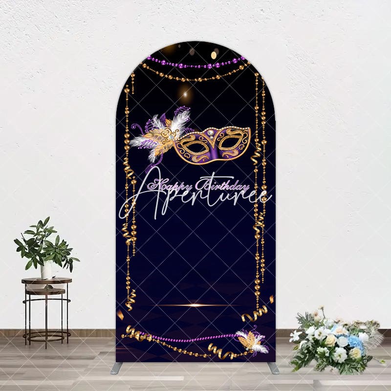 Aperturee - Aperturee Elegant Purple Mask Birthday Masquerade Arch Backdrop