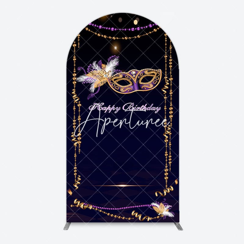 Aperturee - Aperturee Elegant Purple Mask Birthday Masquerade Arch Backdrop