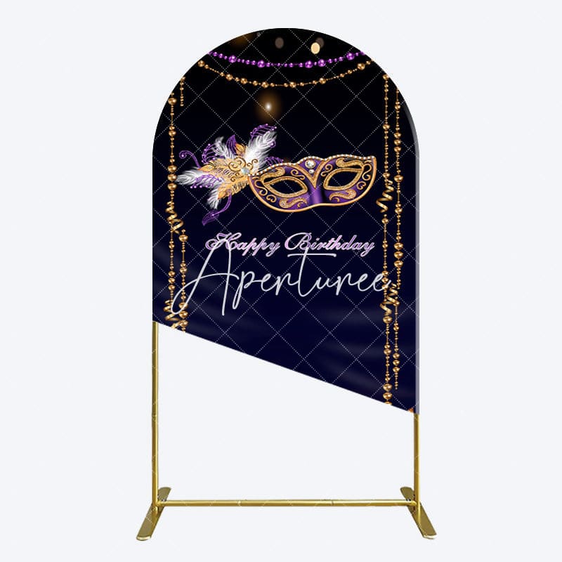 Aperturee - Aperturee Elegant Purple Mask Birthday Masquerade Arch Backdrop