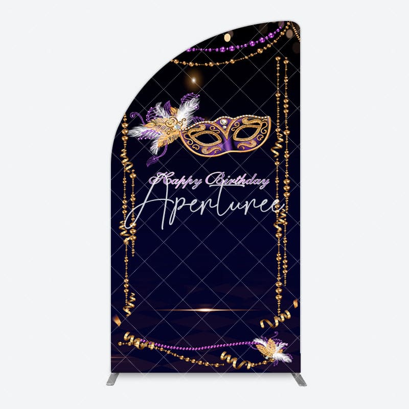 Aperturee - Aperturee Elegant Purple Mask Birthday Masquerade Half Moon Arch Backdrop