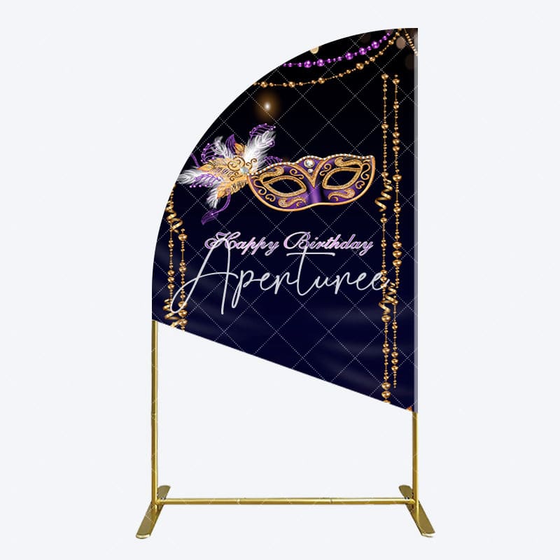 Aperturee - Aperturee Elegant Purple Mask Birthday Masquerade Half Moon Arch Backdrop