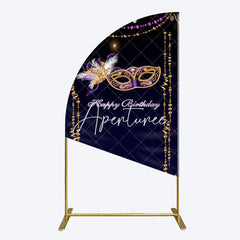 Aperturee - Aperturee Elegant Purple Mask Birthday Masquerade Half Moon Arch Backdrop