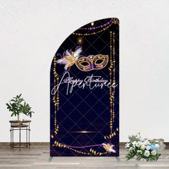 Aperturee - Aperturee Elegant Purple Mask Birthday Masquerade Half Moon Arch Backdrop