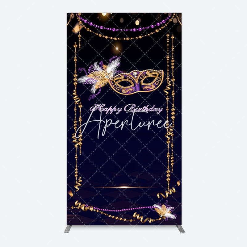 Aperturee - Aperturee Elegant Purple Mask Birthday Masquerade Rectangle Backdrop