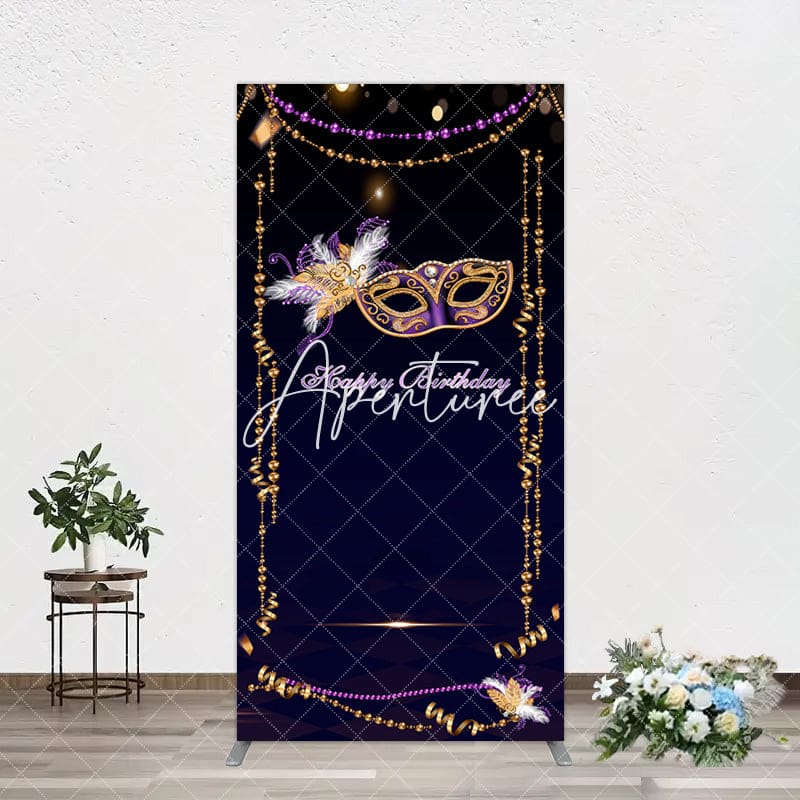 Aperturee - Aperturee Elegant Purple Mask Birthday Masquerade Rectangle Backdrop