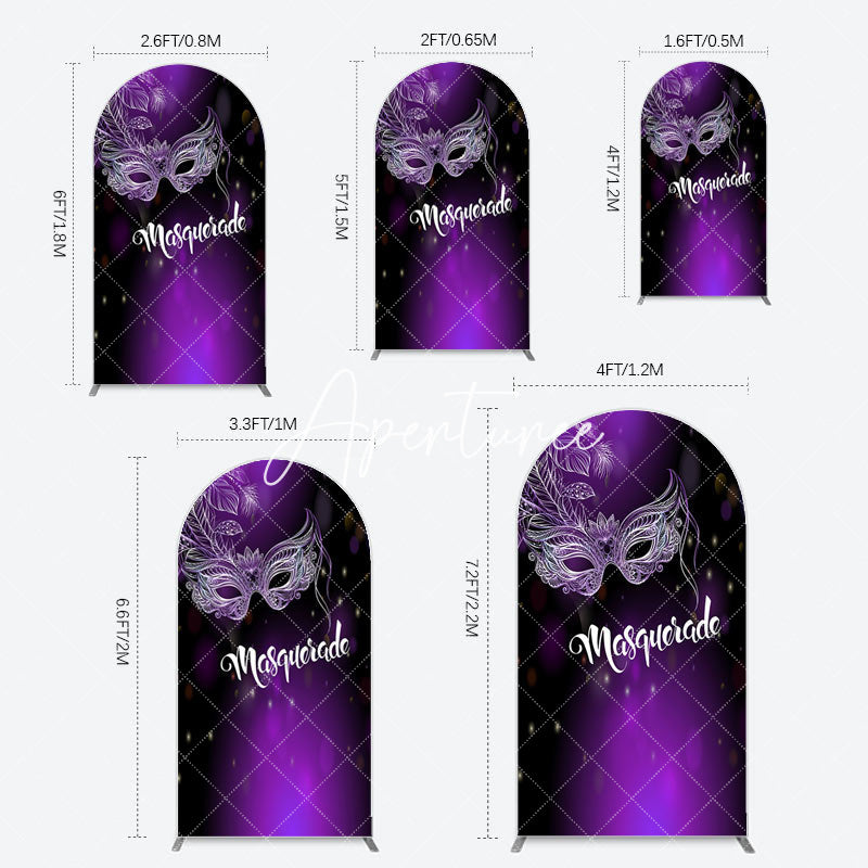 Aperturee - Aperturee Elegant Purple Mask Masquerade Birthday Arch Backdrop