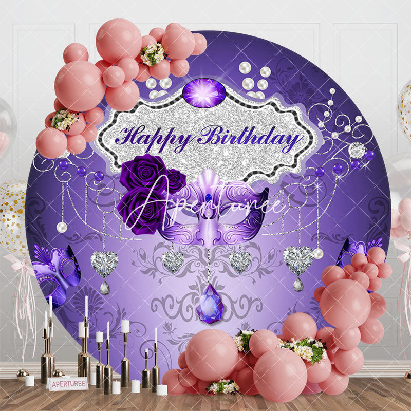 Aperturee - Aperturee Elegant Purple Mask Rose Birthday Round Backdrop