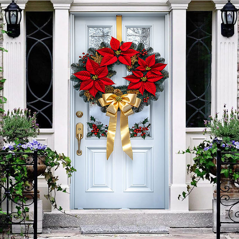 Aperturee - Aperturee Elegant Red Berry Pinecone Christmas Wreath Door Cover