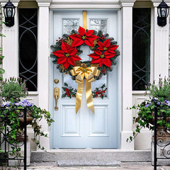 Aperturee - Aperturee Elegant Red Berry Pinecone Christmas Wreath Door Cover