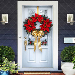 Aperturee - Aperturee Elegant Red Berry Pinecone Christmas Wreath Door Cover