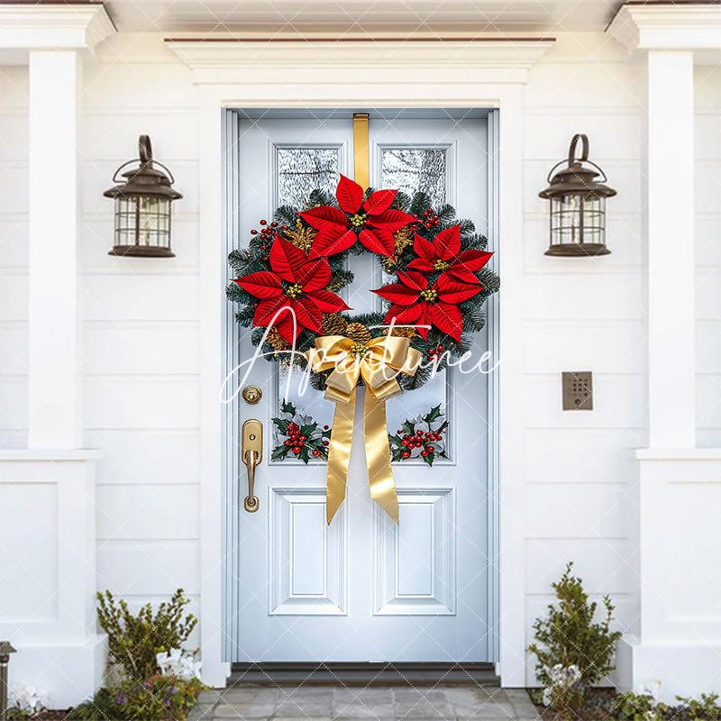 Aperturee - Aperturee Elegant Red Berry Pinecone Christmas Wreath Door Cover