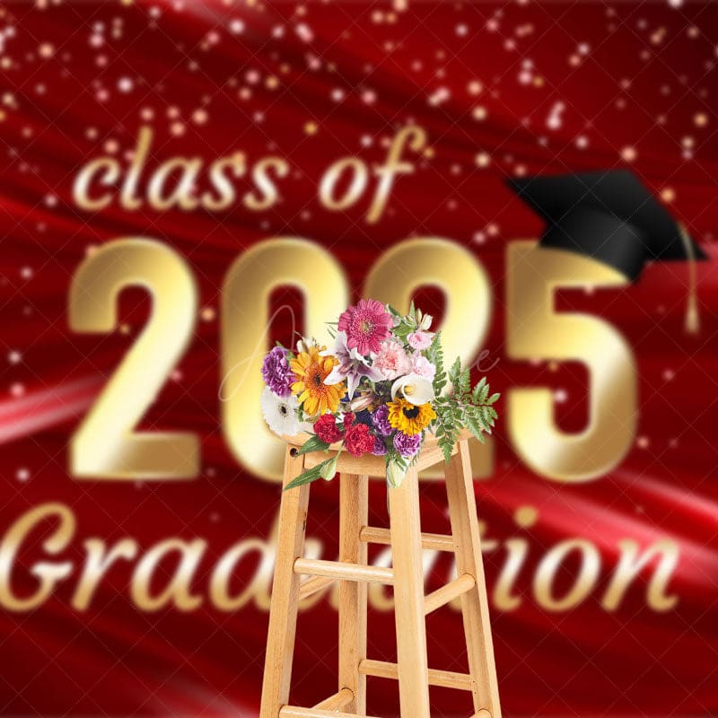 Aperturee - Aperturee Elegant Red Gold Dots Graduation Ceremony Backdrop