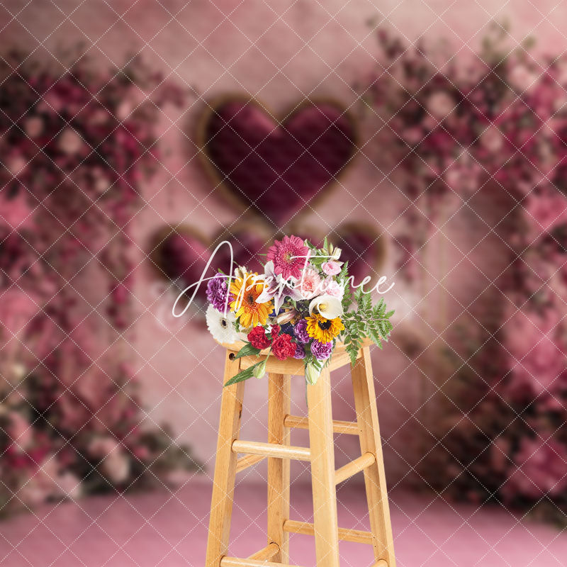 Aperturee - Aperturee Elegant Velvet Heart Floral Valentines Day Backdrop