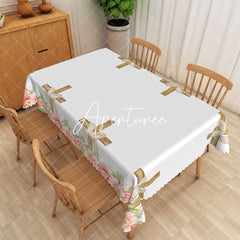 Aperturee - Aperturee Elegant White And Gold Wave Edge Easter Tablecloth