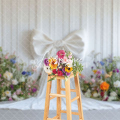 Aperturee - Aperturee Elegant White Bow Colorful Floral Wedding Backdrop