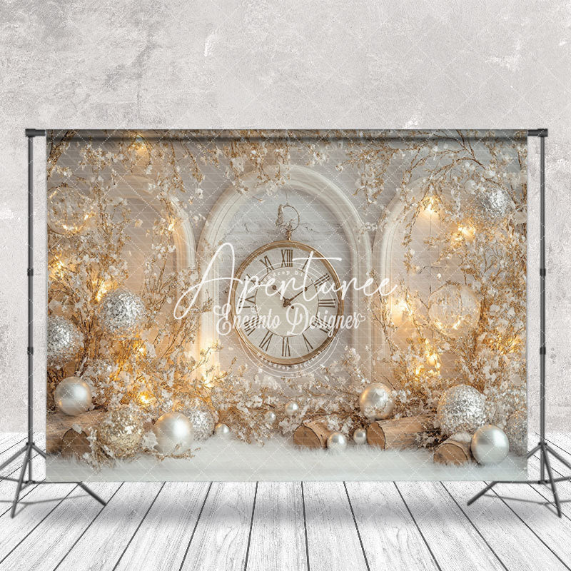 Aperturee - Aperturee Elegant White Clock Floral Bells Christmas Backdrop