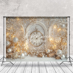 Aperturee - Aperturee Elegant White Clock Floral Bells Christmas Backdrop