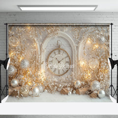 Aperturee - Aperturee Elegant White Clock Floral Bells Christmas Backdrop