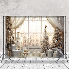 Aperturee - Aperturee Elegant White Gifts Trees Window Christmas Backdrop