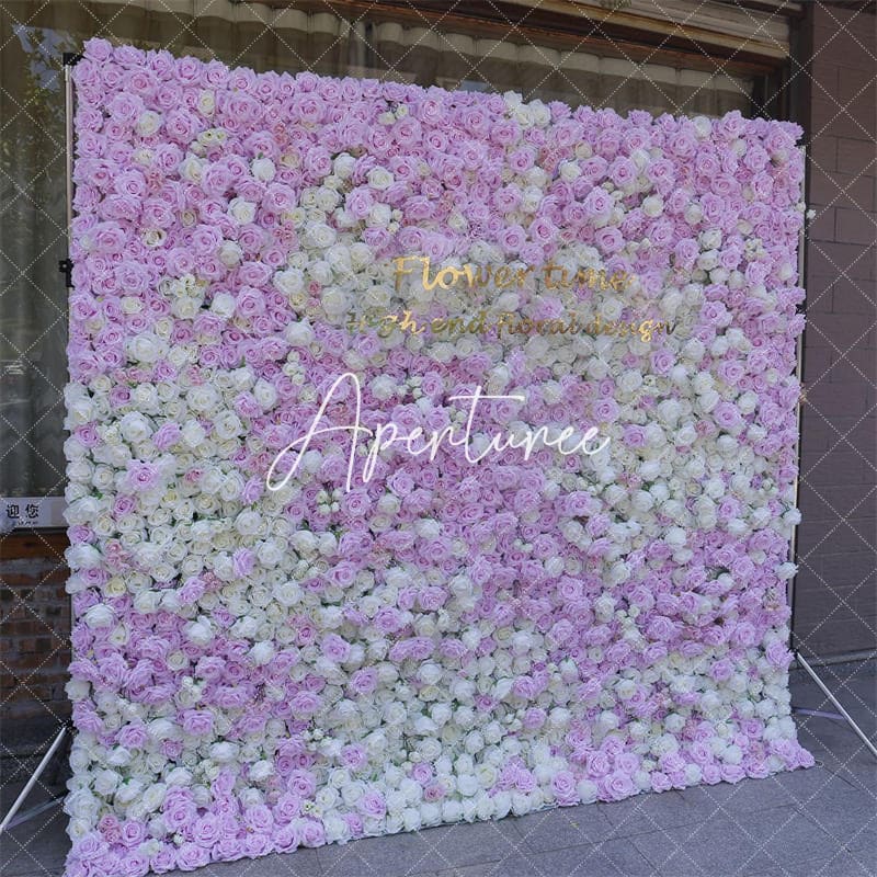 Aperturee - Aperturee Elegant White Purple Floral Bridal Shower Backdrop