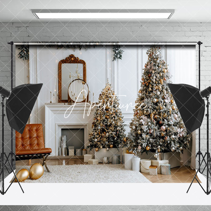 Aperturee - Aperturee Elegant White Wall Mirror Christmas Photo Backdrop