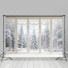 Aperturee - Aperturee Elegant White Window Forest Window Photo Backdrop