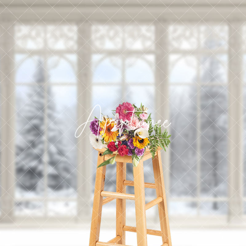 Aperturee - Aperturee Elegant White Window Forest Window Photo Backdrop