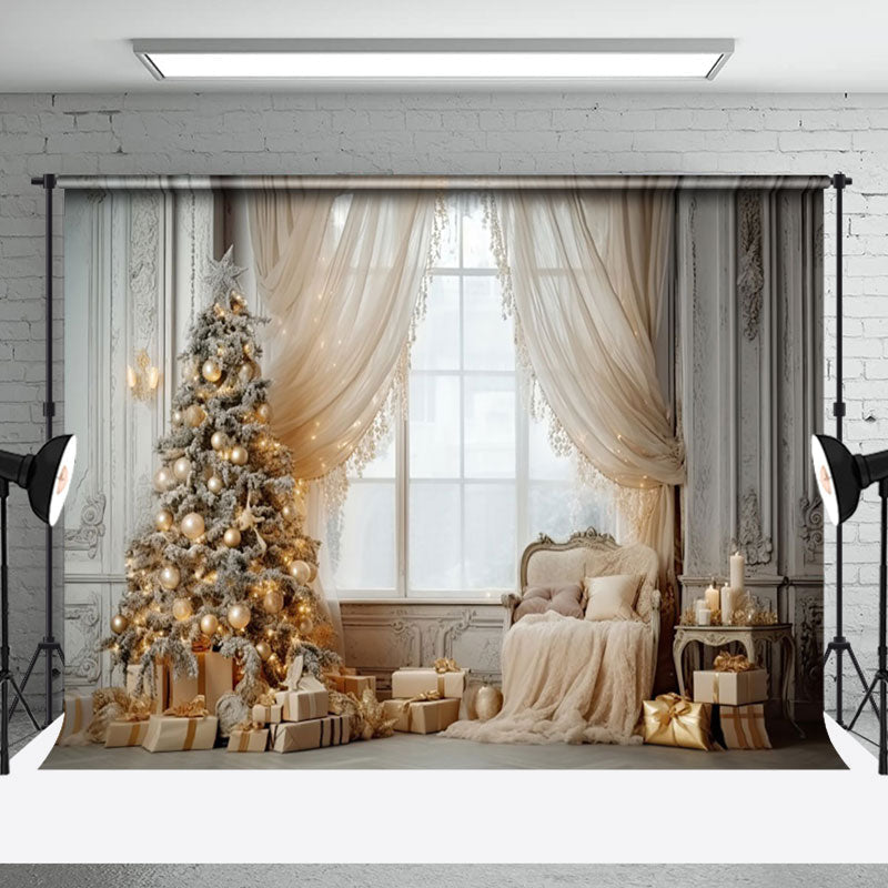 Aperturee - Aperturee Elegant Window Light Christmas Tree Sofa Backdrop