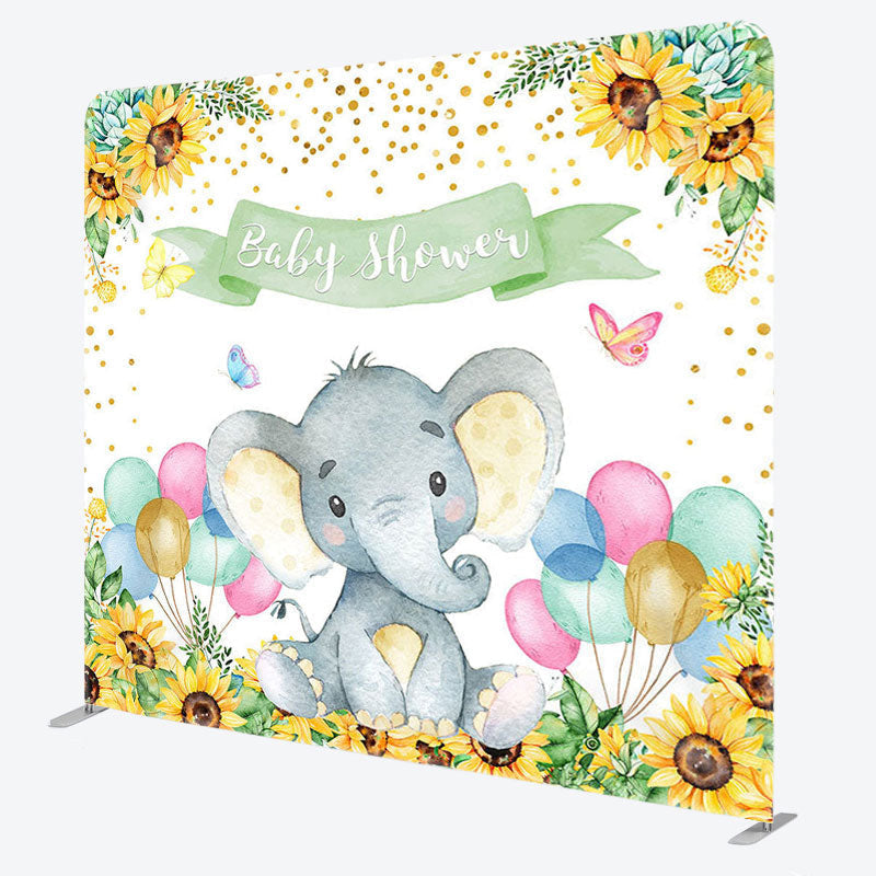 Aperturee - Aperturee Elephant And Sunflower Fabric Backdrop Cover for Baby Shower