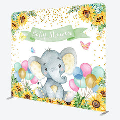 Aperturee - Aperturee Elephant And Sunflower Fabric Backdrop Cover for Baby Shower