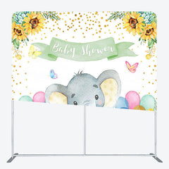 Aperturee - Aperturee Elephant And Sunflower Fabric Backdrop Cover for Baby Shower