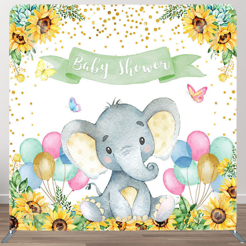 Aperturee - Aperturee Elephant And Sunflower Fabric Backdrop Cover for Baby Shower