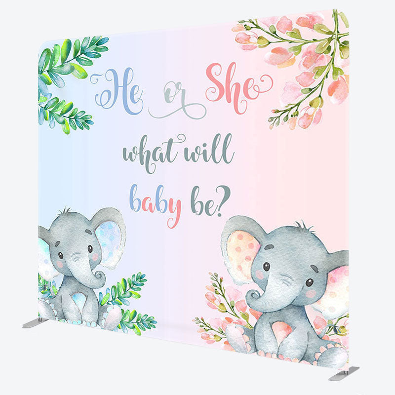 Aperturee - Aperturee Elephant Gender Reveal Fabric Backdrop Cover for Baby Shower