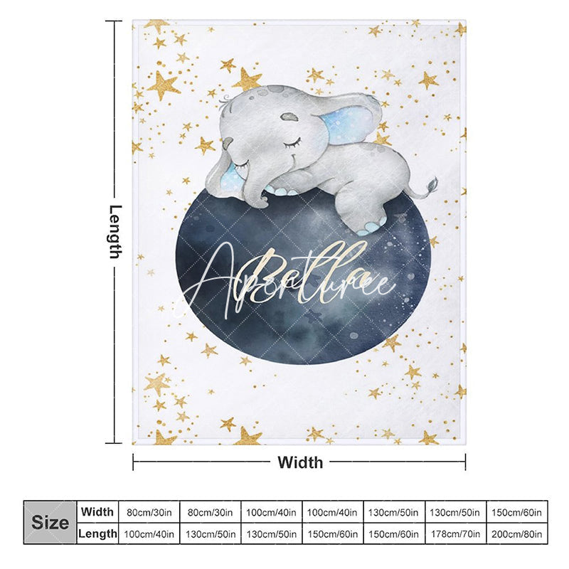 Aperturee - Aperturee Elephant Starry Night Moon Custom Name Baby Blanket