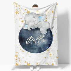 Aperturee - Aperturee Elephant Starry Night Moon Custom Name Baby Blanket