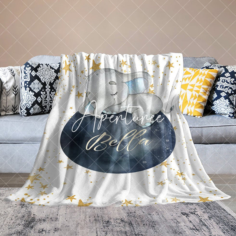 Aperturee - Aperturee Elephant Starry Night Moon Custom Name Baby Blanket