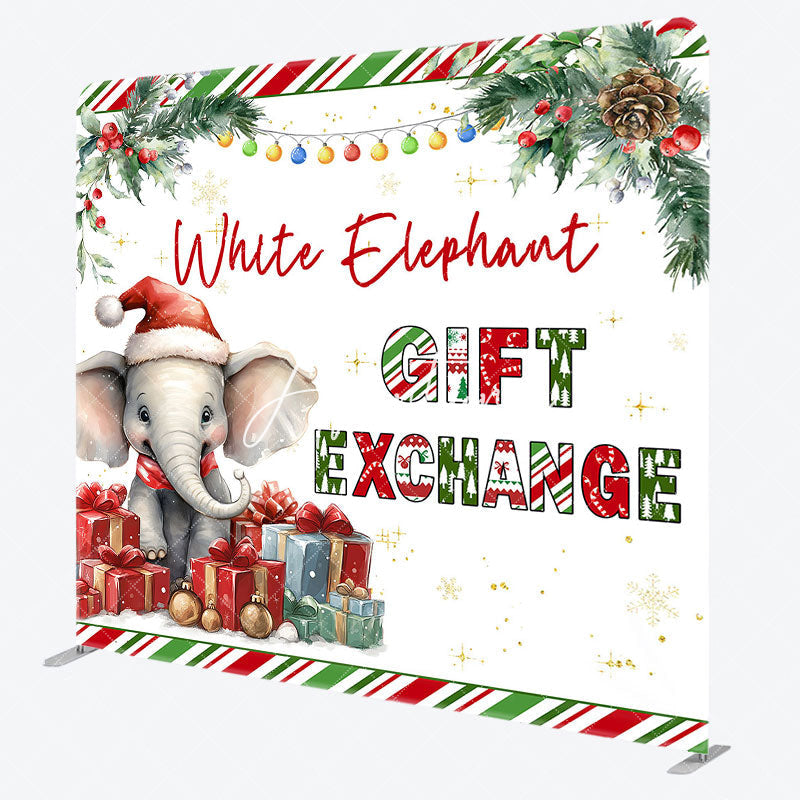 Aperturee - Aperturee Elephant Xmas Gift Exchange Tension Fabric Backdrop