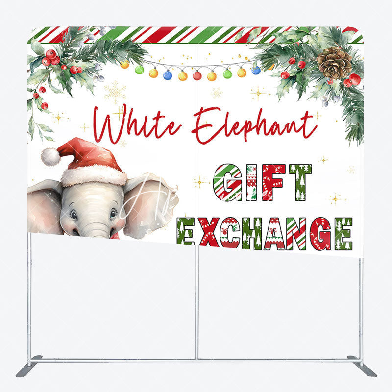 Aperturee - Aperturee Elephant Xmas Gift Exchange Tension Fabric Backdrop