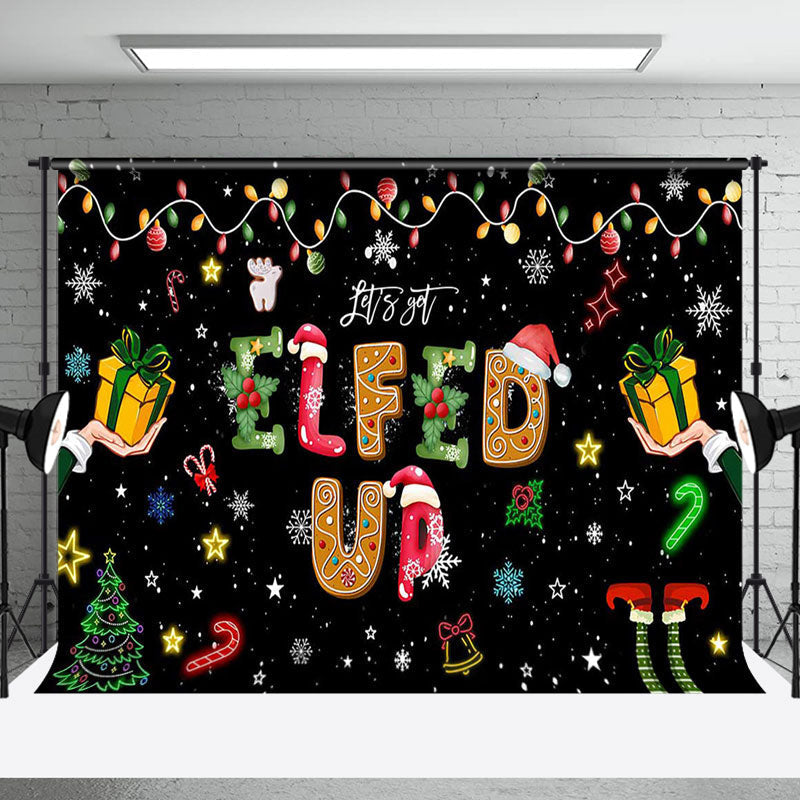 Aperturee - Aperturee Elfed Up Stars Snow Gifts Merry Christmas Backdrop